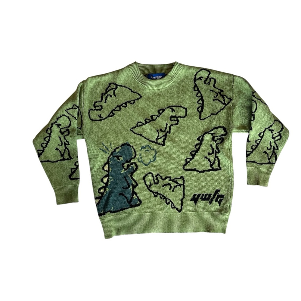 Aelfric Eden Dinosaur Sweater Green Knit Sweater Women’s S